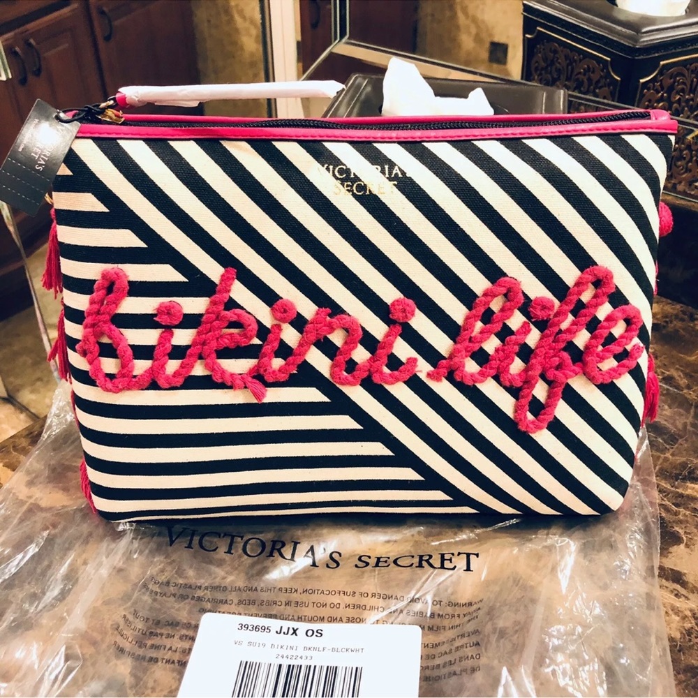 NWT-Victoria's Secret~”Bikini Life”~Embellished Cosmetic/Swimsuit Bag/Wristlet